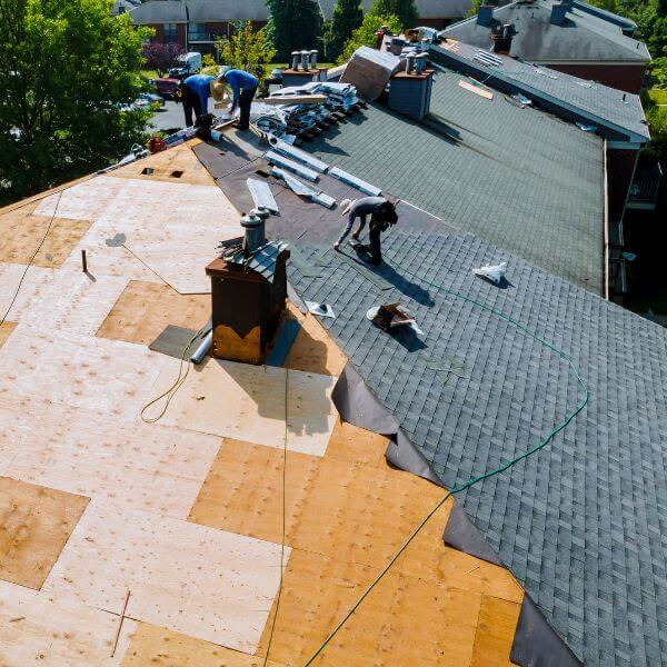 Roofing Guys Melbourne team re-sheeting and repairing a residential roof, replacing damaged timber and installing new shingles for lasting protection. Roofing Guys Melbourne team re-sheeting and repairing a residential roof, replacing damaged timber and installing new shingles for lasting protection.