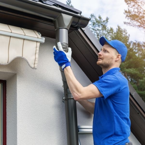 Roofing Guys Melbourne carrying out gutter repair and alignment work on a residential property.