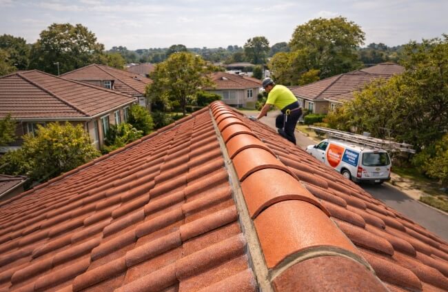 Ridge line roof repointing Melbourne project completed by Roofing Guys Melbourne on tiled residential roof.